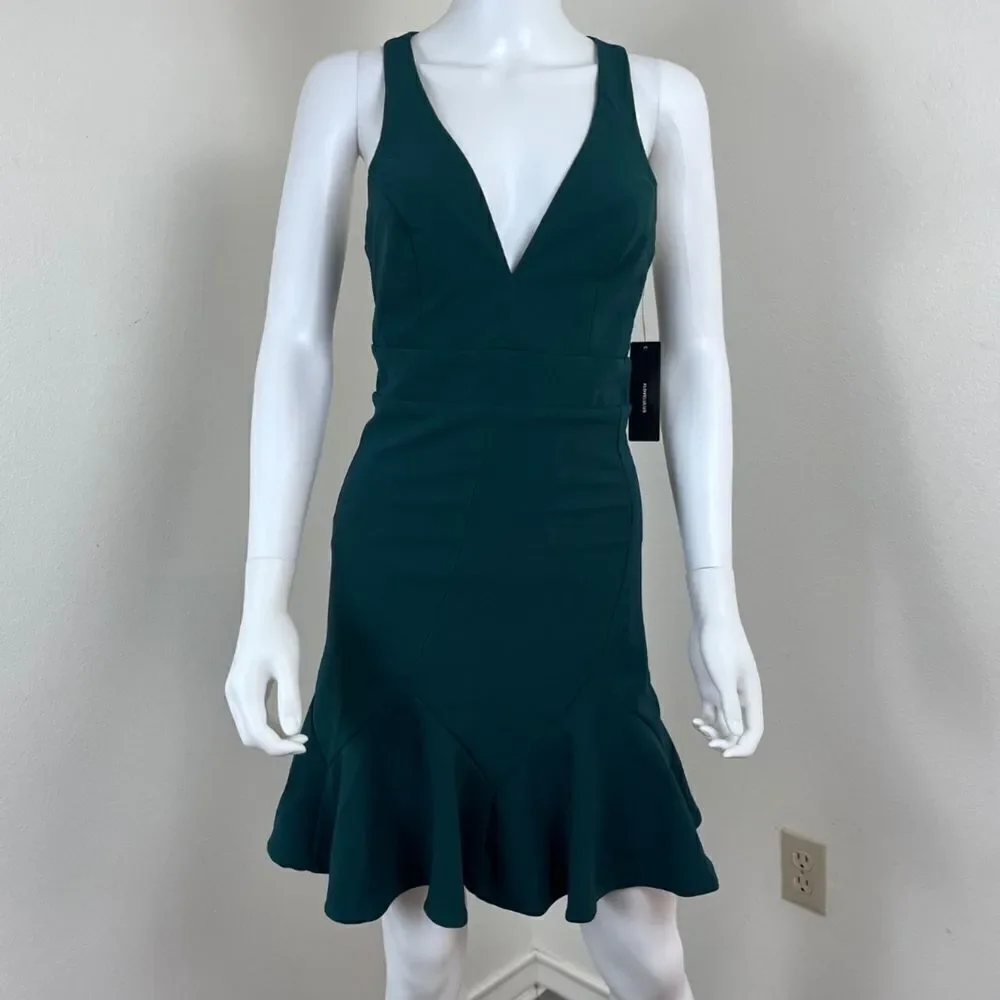 Lulus Sweet Expectation Women Size S Green Ruffle Peplum Bodycon Mini NEW Dress - Picture 14 of 17